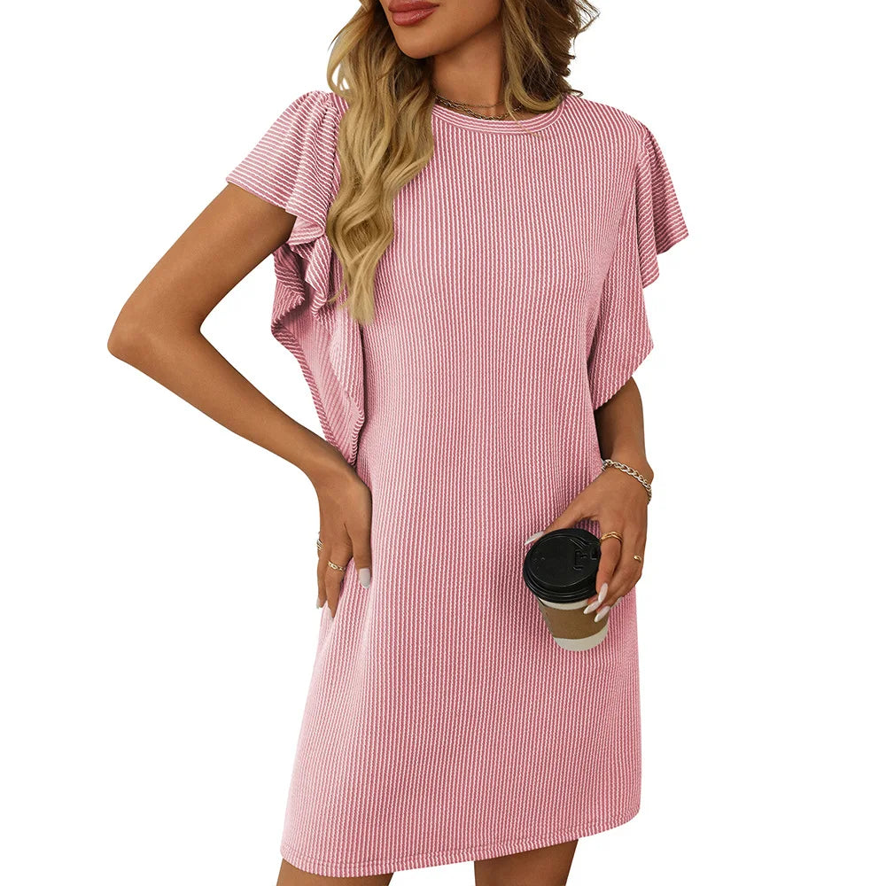 2025 summer new women's color contrast twist strip lotus cuff bag dress