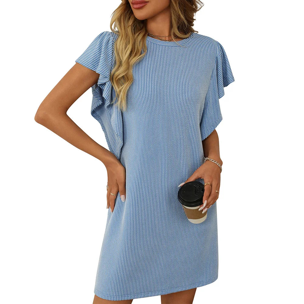 2025 summer new women's color contrast twist strip lotus cuff bag dress
