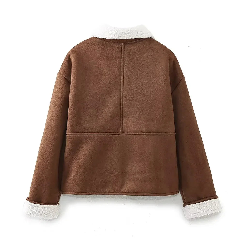 2024 autumn and winter new products casual versatile lapel suede patch bag decoration double-sided jacket jacket