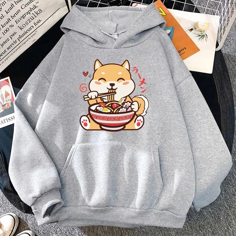 New Cute Shiba Inu Ramen Printed Pullover Fashion Women Men Hoodies Long Sleeve Casual Hooded Sweatshirt
