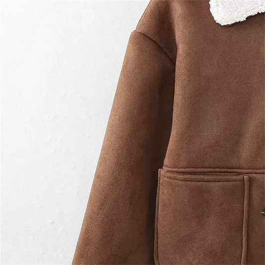 2024 autumn and winter new products casual versatile lapel suede patch bag decoration double-sided jacket jacket