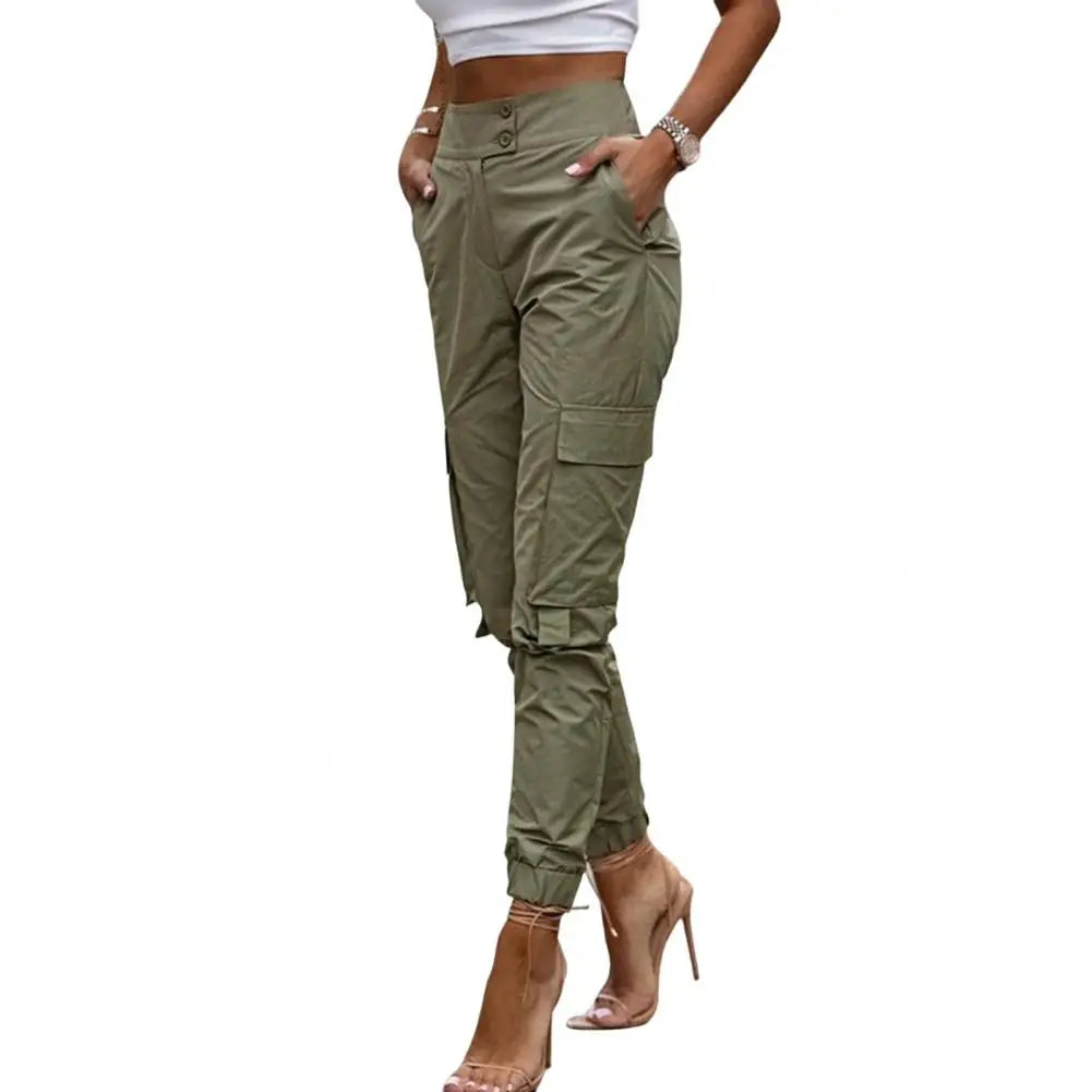 Women's Relaxed-fit Cargo Pant Paper Bag High Waist Pencil Cropped Pant Slim Fit Casual Trouser Long Pants Hip-Hop Multi-Pocket