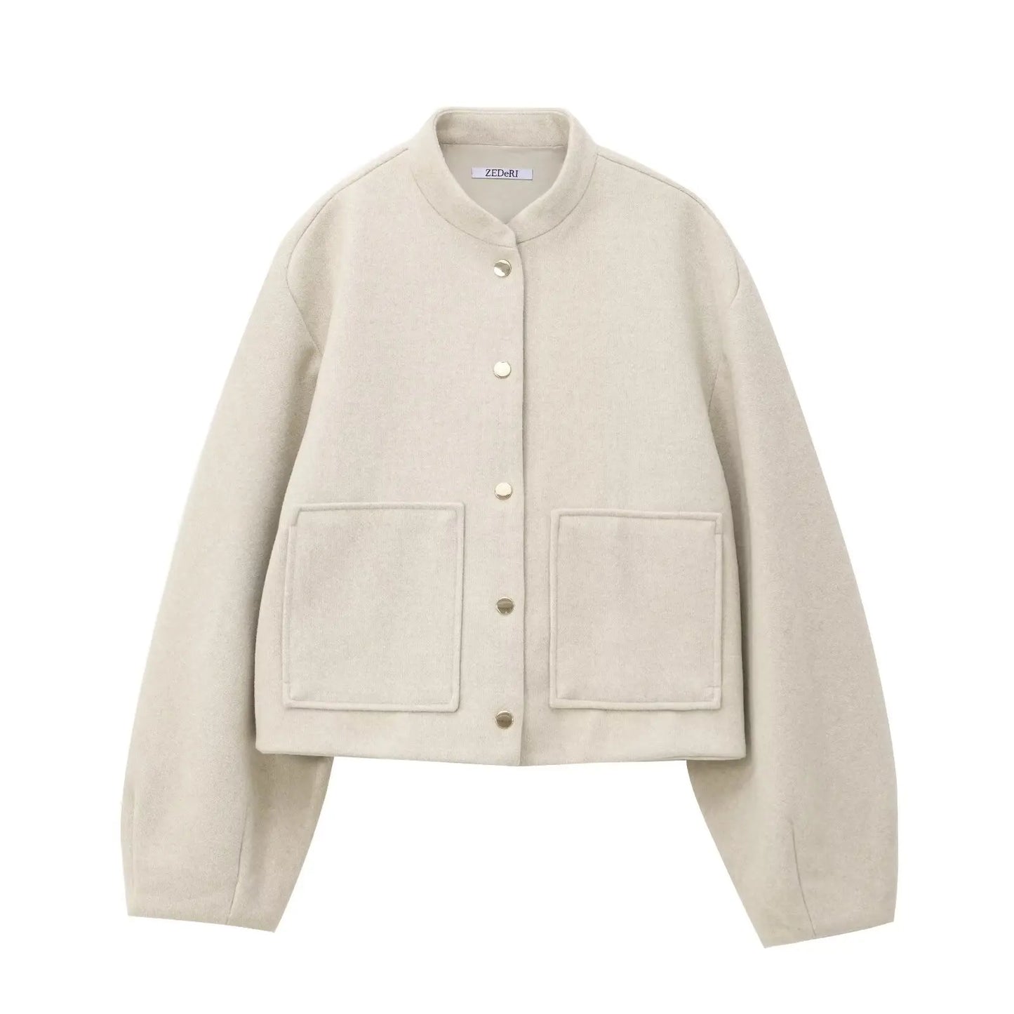 TRAF Patch Bag Bomber Jacket Women Autumn Fashion Two Options Pocket Button Decoration Outdoors Short Coat Casual Female Jackets