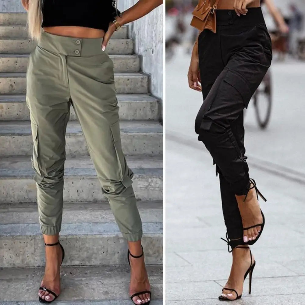 Women's Relaxed-fit Cargo Pant Paper Bag High Waist Pencil Cropped Pant Slim Fit Casual Trouser Long Pants Hip-Hop Multi-Pocket
