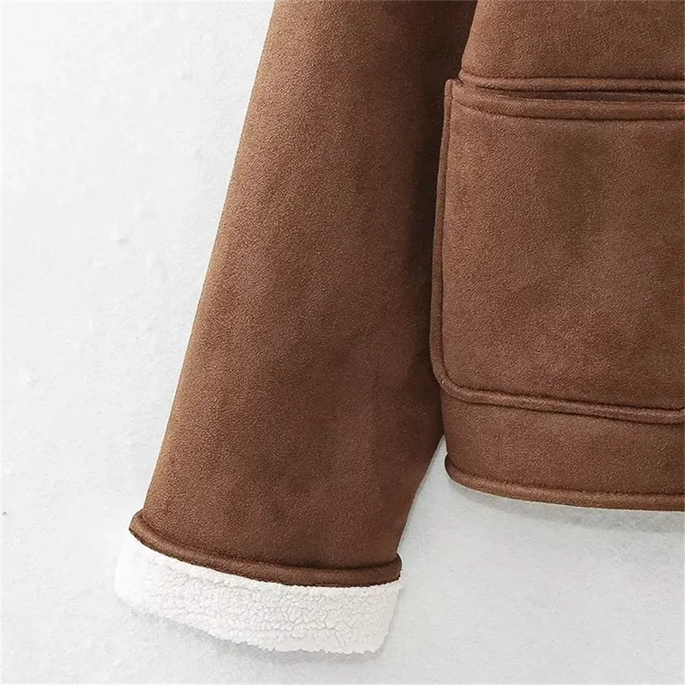 2024 autumn and winter new products casual versatile lapel suede patch bag decoration double-sided jacket jacket