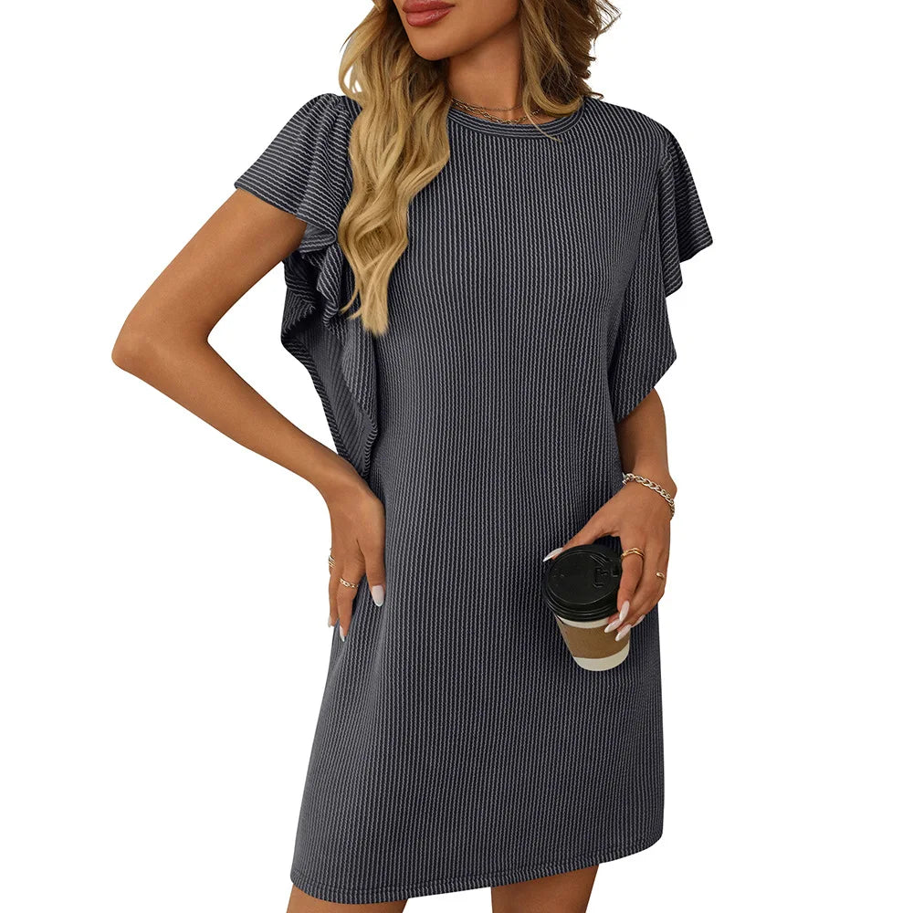 2025 summer new women's color contrast twist strip lotus cuff bag dress