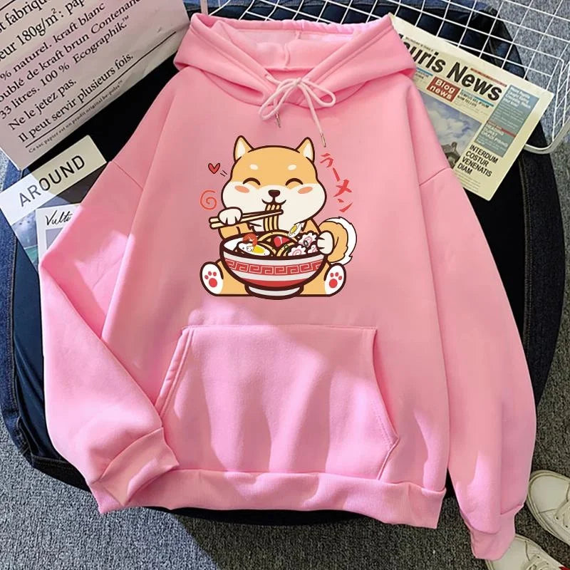 New Cute Shiba Inu Ramen Printed Pullover Fashion Women Men Hoodies Long Sleeve Casual Hooded Sweatshirt
