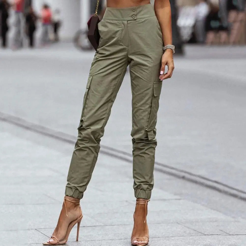 Women's Relaxed-fit Cargo Pant Paper Bag High Waist Pencil Cropped Pant Slim Fit Casual Trouser Long Pants Hip-Hop Multi-Pocket