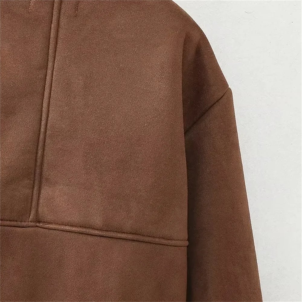 2024 autumn and winter new products casual versatile lapel suede patch bag decoration double-sided jacket jacket