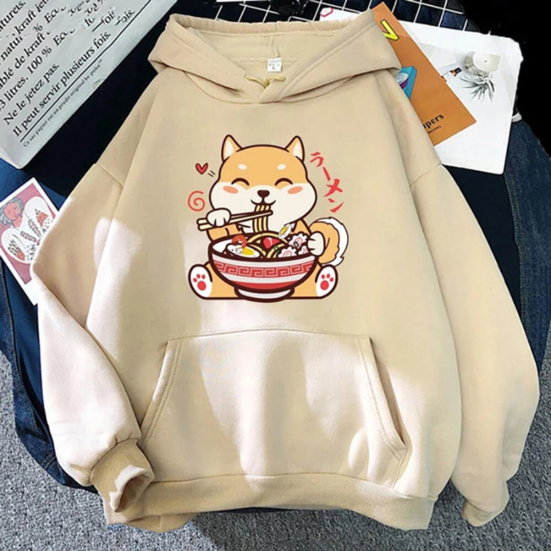 New Cute Shiba Inu Ramen Printed Pullover Fashion Women Men Hoodies Long Sleeve Casual Hooded Sweatshirt