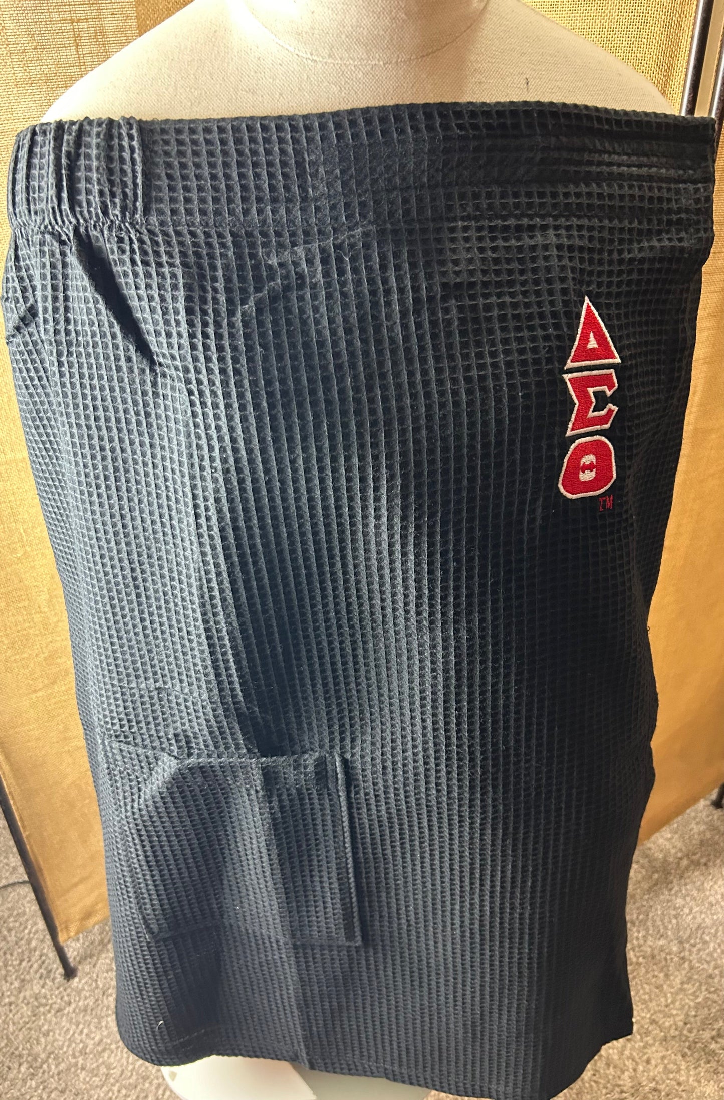 Black Waffle Wrap Towel - Greek Letters in Red Delta Sigma Theta-0
