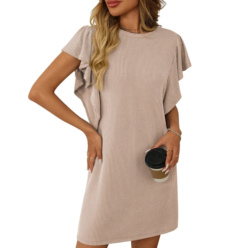 2025 summer new women's color contrast twist strip lotus cuff bag dress