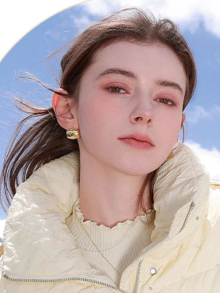 TXii Rabbit Bag for Winter New Style Vertical Collar Down Jacket Bright Face White Duck Down Medium Long Coat Bread Clothing