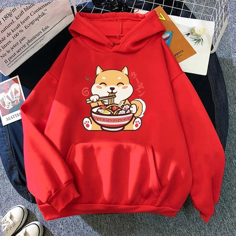 New Cute Shiba Inu Ramen Printed Pullover Fashion Women Men Hoodies Long Sleeve Casual Hooded Sweatshirt