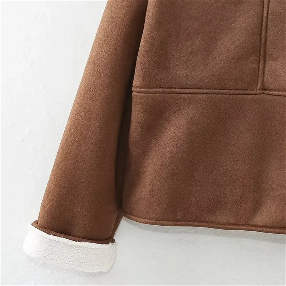 2024 autumn and winter new products casual versatile lapel suede patch bag decoration double-sided jacket jacket