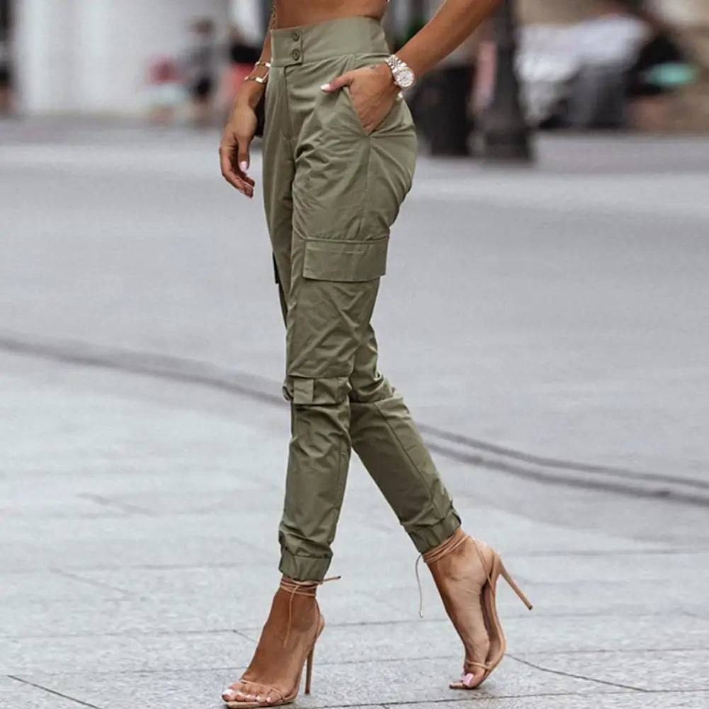 Women's Relaxed-fit Cargo Pant Paper Bag High Waist Pencil Cropped Pant Slim Fit Casual Trouser Long Pants Hip-Hop Multi-Pocket