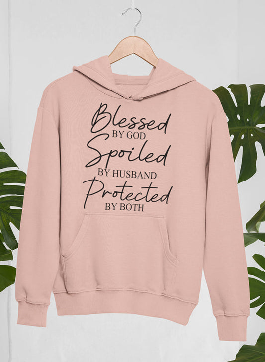Blessed By God Spoiled By Husband Protected By Both Hoodie-0