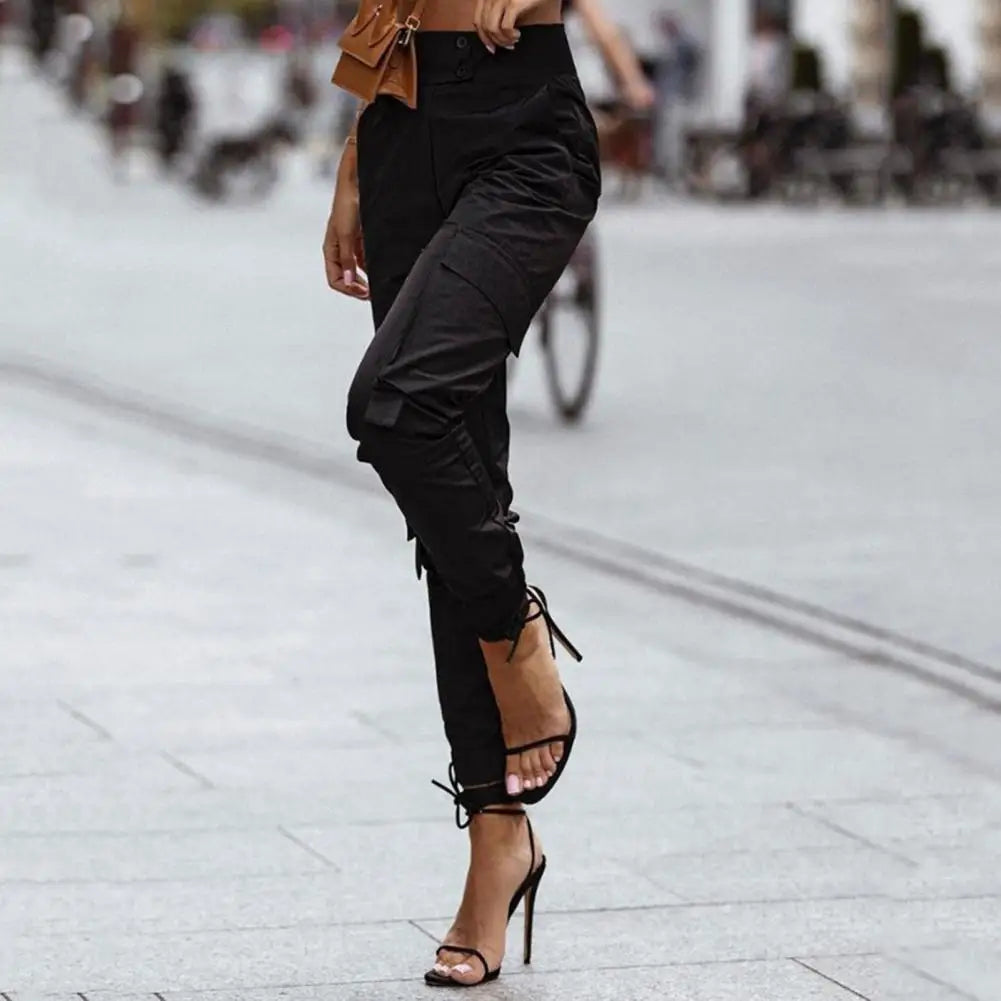 Women's Relaxed-fit Cargo Pant Paper Bag High Waist Pencil Cropped Pant Slim Fit Casual Trouser Long Pants Hip-Hop Multi-Pocket